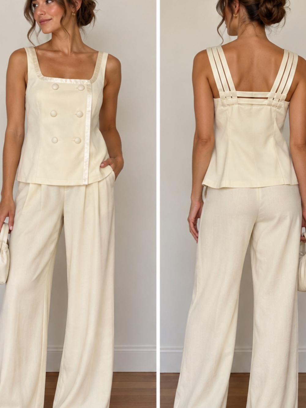 90s Donna Ricco Vintage Ivory Bridal Pantsuit Petite 12 Rehearsal Dinner Wedding
